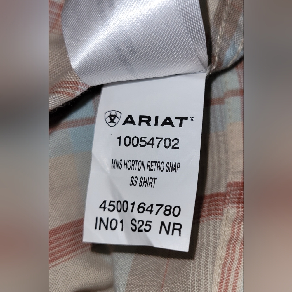 ARIAT HORTON RETRO SS SHIRT MENS XLT TALL Pearl Snaps Red Beige Plaid Western - Picture 10 of 10